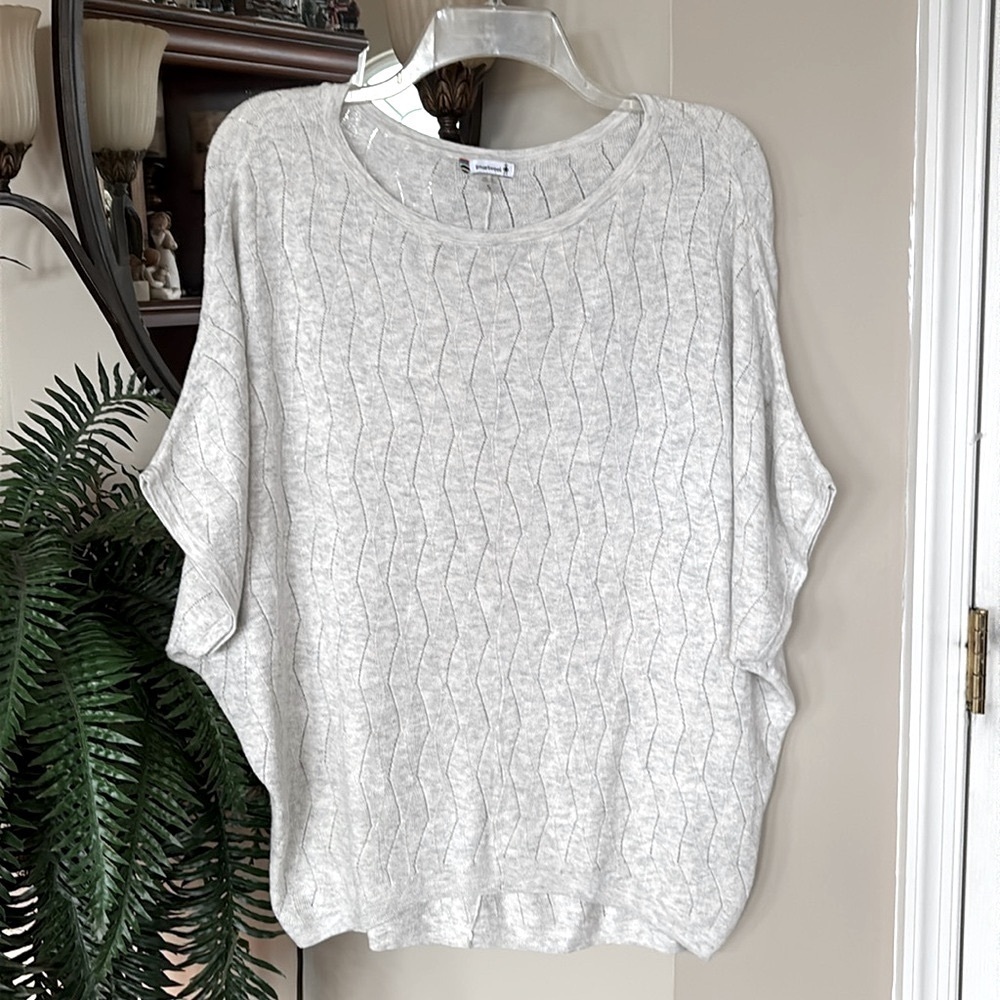 Smartwool Zig Zag Knit Sweater Dolman Sleeves Light Gray Pullover Pointelle